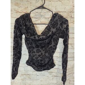 Wild Fable Womens Dress Top Size Medium NWT Velvet Roses Long Sleeve Scoop Neck